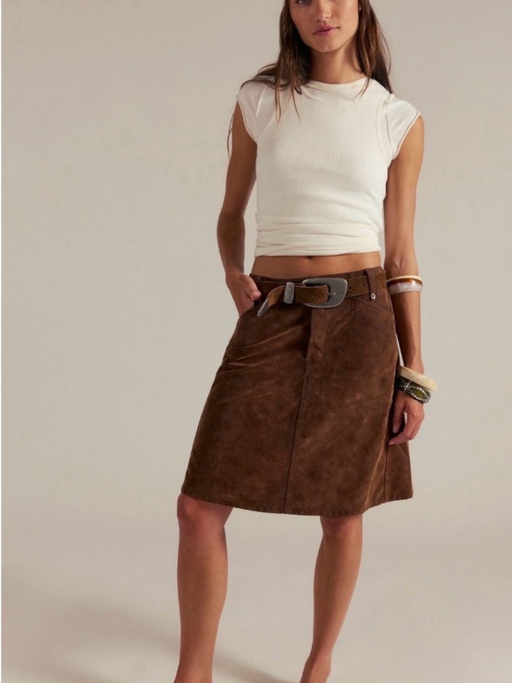 Free People Suede Western Skirt